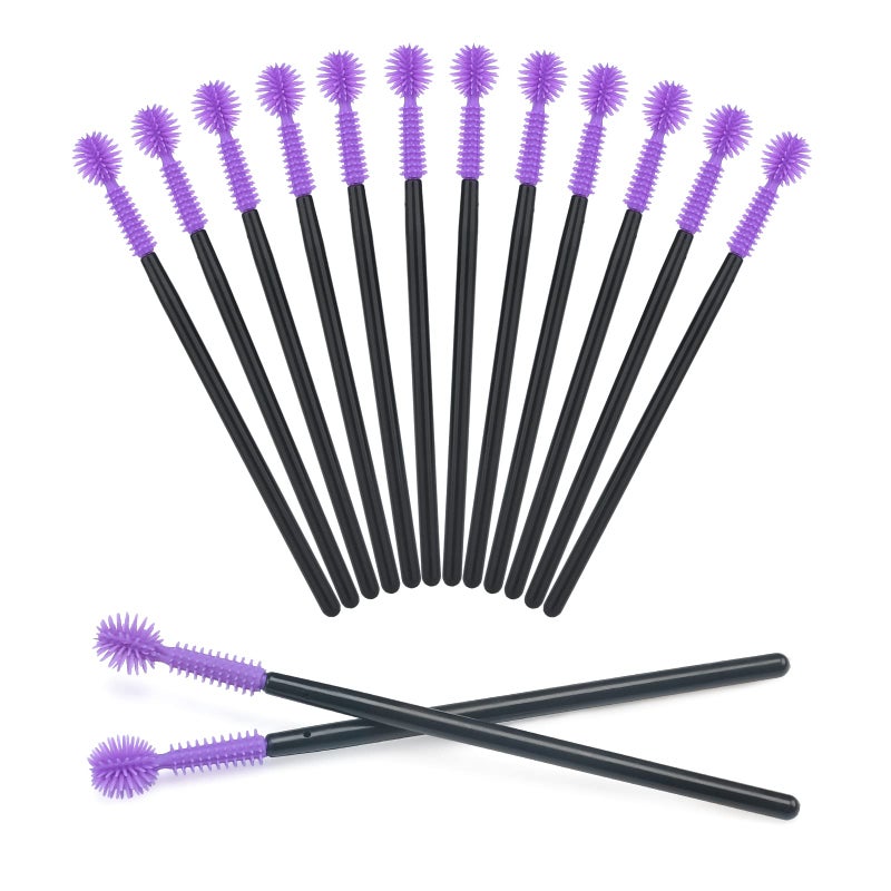 G2PLUS 50PCS Silicone Eyelash Brushes, Purple Disposable Mascara Wands, Adjustable Ball- Shape Eyelash Spoolies, Eyebrow Brushes for Eyelash Extension and Makeup - Image 1
