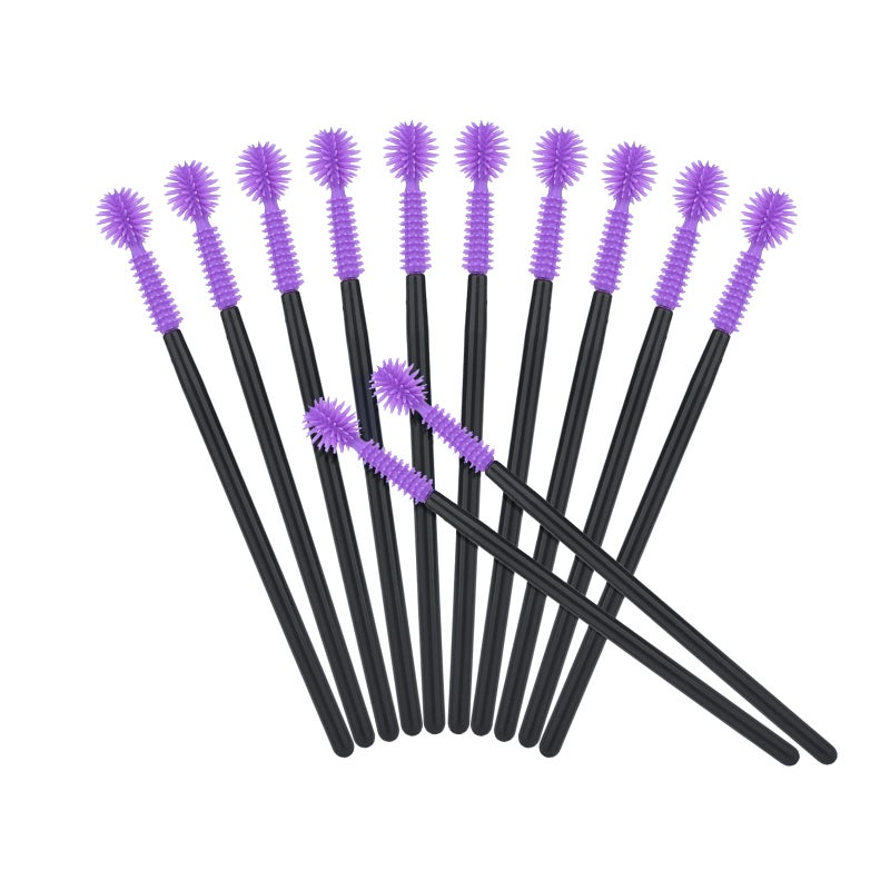 G2PLUS 50PCS Silicone Eyelash Brushes, Purple Disposable Mascara Wands, Adjustable Ball- Shape Eyelash Spoolies, Eyebrow Brushes for Eyelash Extension and Makeup - Image 3