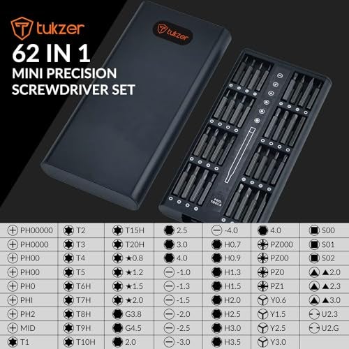 Tukzer 62 In 1 Mini Precision Screwdriver Set with Magnetic Head & CR-V Alloy Bits for Mobile Phone, Tablet, PC & Household Repair Tool Kit - Grey - Image 2