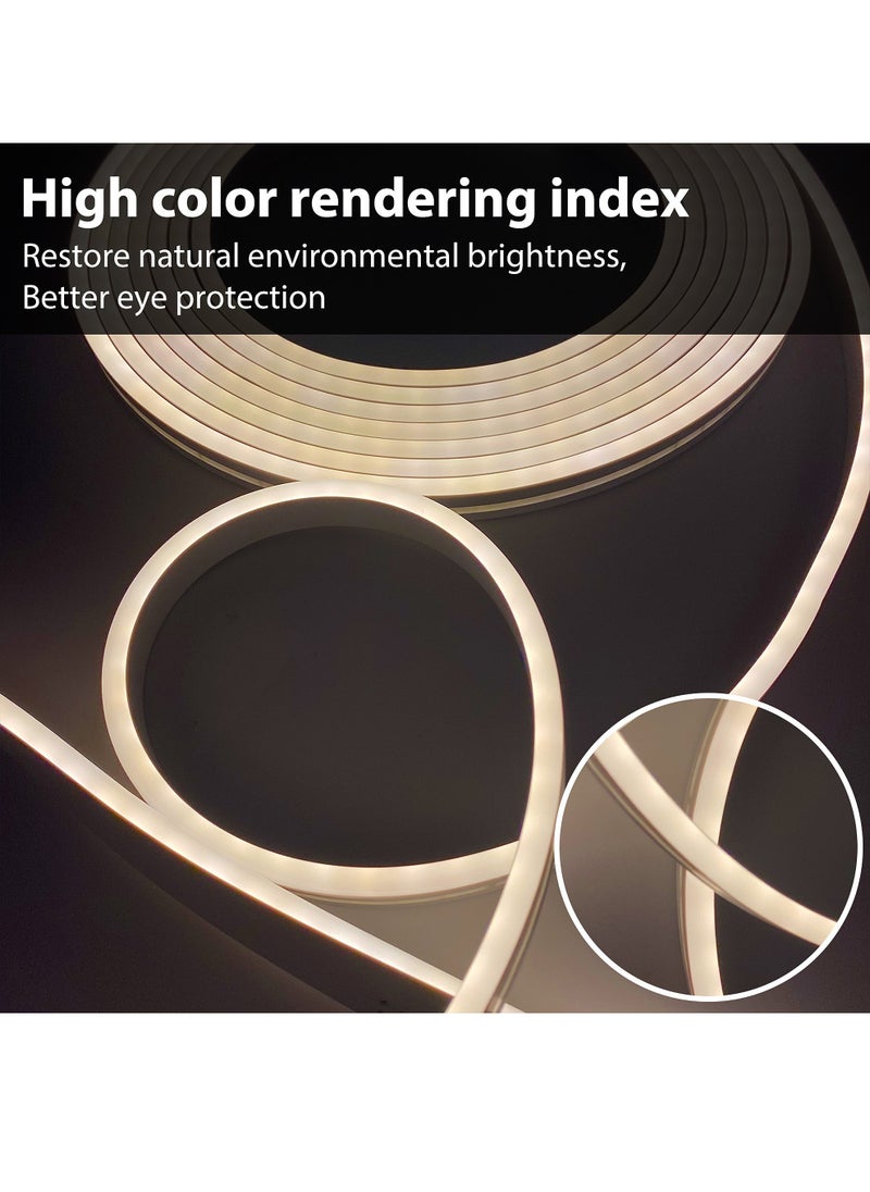 أوالس ضوء نيون LED، 5 أمتار أضواء شريط LED باللون الأبيض الدافئ 4000K، أضواء نيون مرنة مقاومة للماء بقوة 12 فولت، 120 LED لكل متر، للاستخدام داخل المنزل وخارجه التجاري للديكور الإضاءة (مع محول الطاقة)  - Image 3