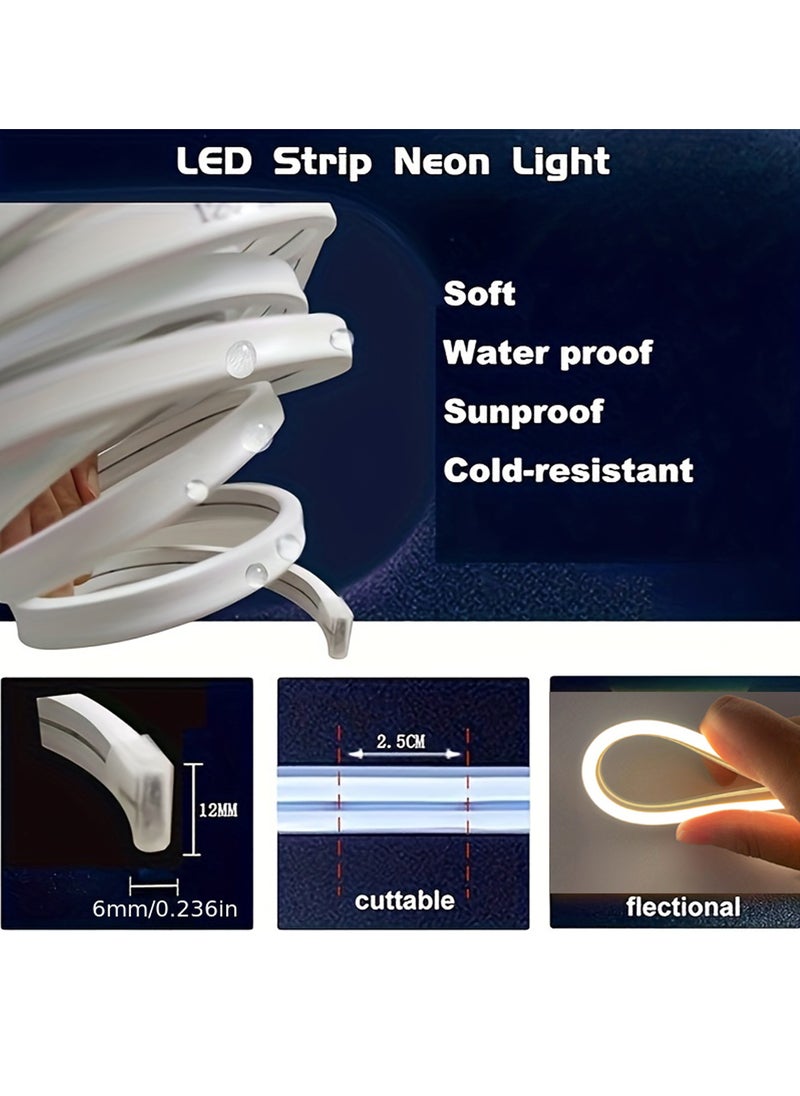 أوالس ضوء نيون LED، 5 أمتار أضواء شريط LED باللون الأبيض الدافئ 4000K، أضواء نيون مرنة مقاومة للماء بقوة 12 فولت، 120 LED لكل متر، للاستخدام داخل المنزل وخارجه التجاري للديكور الإضاءة (مع محول الطاقة)  - Image 4