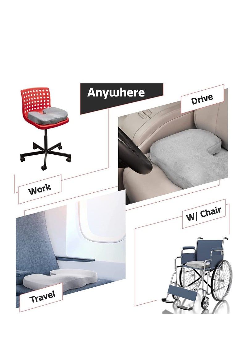 TYCOM Premium Comfort Seat Cushion Non Slip Orthopedic 100% Memory Foam Coccyx Cushion for Tailbone Pain Cushion for Office Chair Car Seat Back Pain Sciatica Relief Grey.  - Image 4