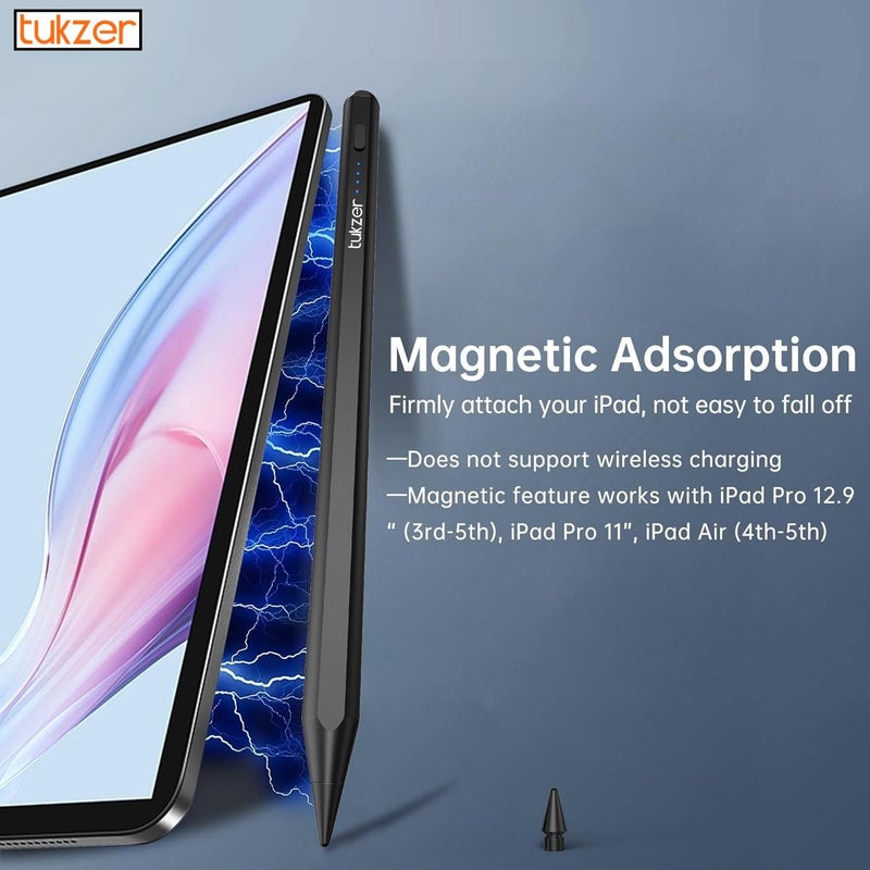tuKZer Active 2nd Gen Stylus Pen iPad Pencil | Palm Rejection, Tilt Sensor, High Precision| for only iPad 2018 Onwards iPad(6/7/8/9/10) Air(3/4/5) Pro11(1/2/3/4) Pro12.9 (3/4/5/6) Mini(6/5) (Black) - Image 5