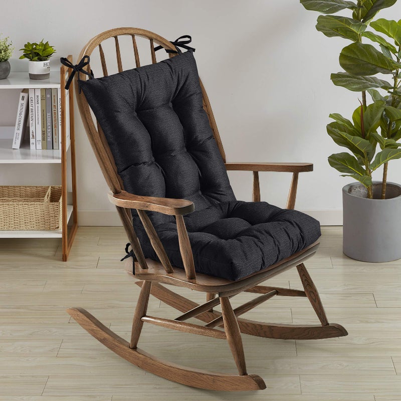 Sweet Home Collection Sweet Home Collection Rocking Chair Cushion Premium Tufted Pads Non Skid Slip Backed Upper and Lower with Ties 2 Piece Set Black