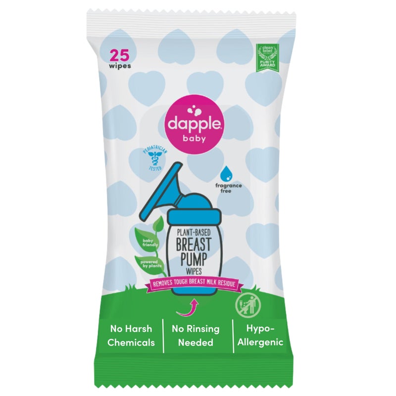 dapple Breast Pump Wipes by Dapple Baby, Hypoallergenic & Powered by Plants, Removes Milk Residue, Leaves No Taste, Convenient Wipes Pouch, Fragrance Free, 25 Count (Pack of 1) - Image 1