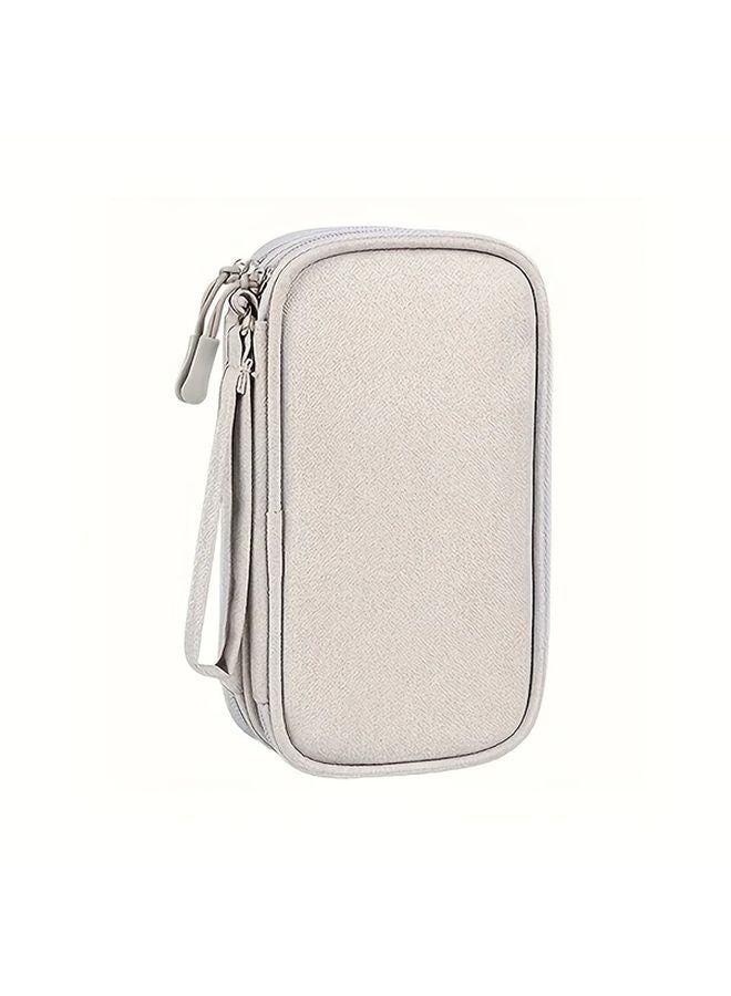 حقيبة منظم الإلكترونيات الرمادية ذات الطبقة المزدوجة، حقيبة تخزين محمولة لشواحن وكابلات الشحن - Image 1