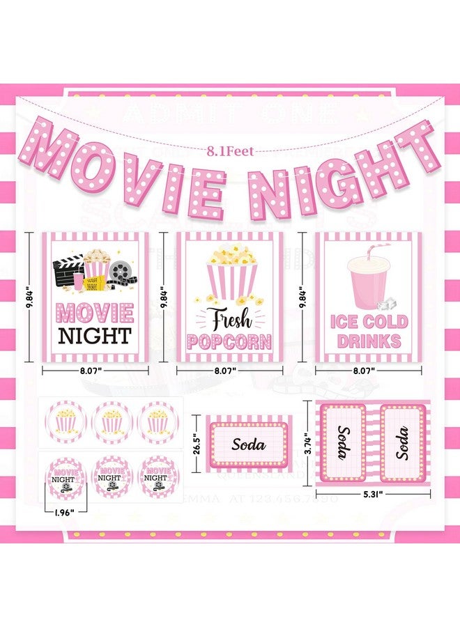 K KUMEED Movie Night Party Decorations-Pink Movie Night Banner Cute Popcorn Sign Ice Cold Drink Toppings Tent Cards Movie Night Stickers for Movie Theme Party Summer Ice Bar Film Party Supplies - Image 2