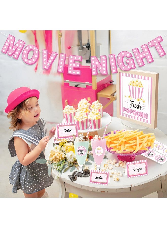K KUMEED Movie Night Party Decorations-Pink Movie Night Banner Cute Popcorn Sign Ice Cold Drink Toppings Tent Cards Movie Night Stickers for Movie Theme Party Summer Ice Bar Film Party Supplies - Image 4