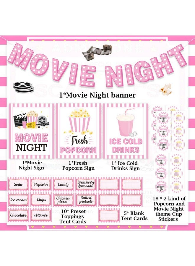 K KUMEED Movie Night Party Decorations-Pink Movie Night Banner Cute Popcorn Sign Ice Cold Drink Toppings Tent Cards Movie Night Stickers for Movie Theme Party Summer Ice Bar Film Party Supplies - Image 3