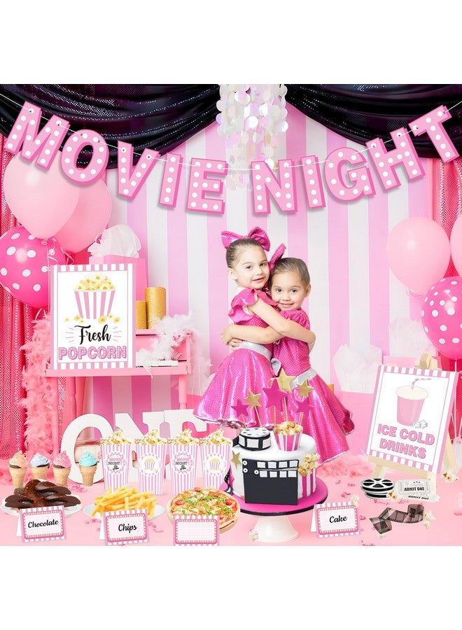 K KUMEED Movie Night Party Decorations-Pink Movie Night Banner Cute Popcorn Sign Ice Cold Drink Toppings Tent Cards Movie Night Stickers for Movie Theme Party Summer Ice Bar Film Party Supplies - Image 5