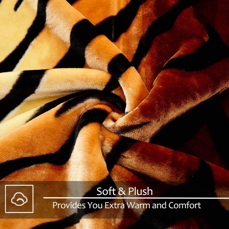 JYK Korean Faux Mink Fleece Blanket 75â€x87â€ and 5 LB Mink Blanket - 2 Ply Reversible 520GSM Silky Soft Plush Warm Blanket for Autumn Winter, A&B Pattern (Queen, Tiger/Tiger Stripes) - Image 5