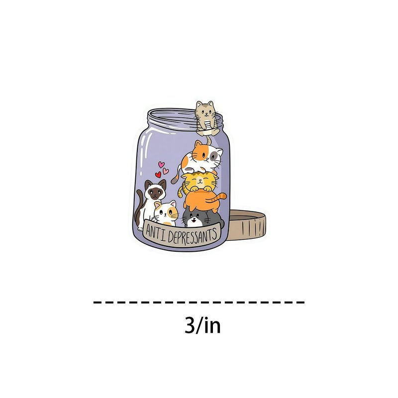 ANTI DEPRESSANTS Cat Sticker 3 inch Multicolor Kawaii Healing Decal - Image 5