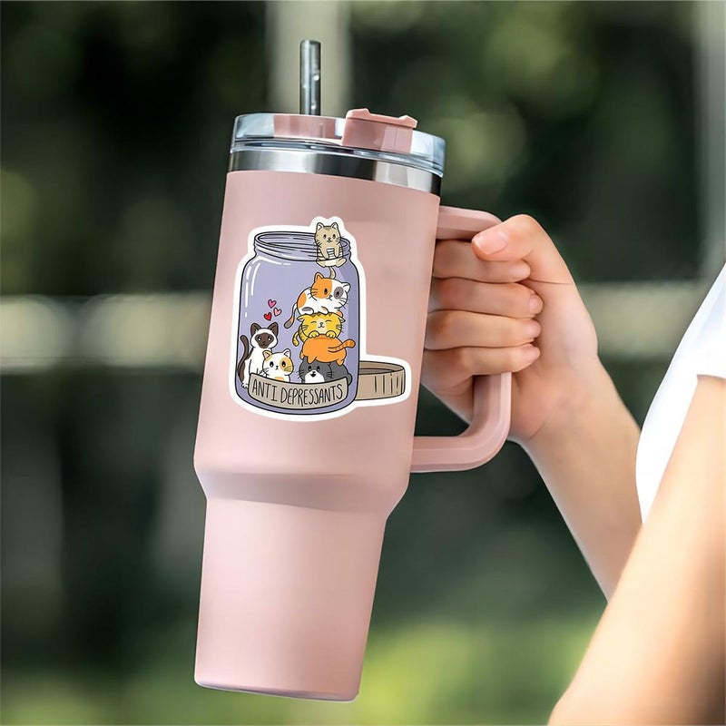 ANTI DEPRESSANTS Cat Sticker 3 inch Multicolor Kawaii Healing Decal - Image 4