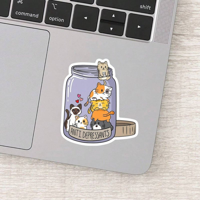 ANTI DEPRESSANTS Cat Sticker 3 inch Multicolor Kawaii Healing Decal - Image 3