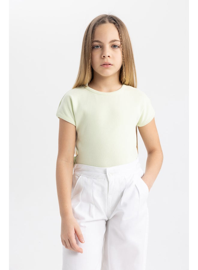 DeFacto Girl Slim Fit Crew Neck Knitted Short Sleeve Body - Image 2