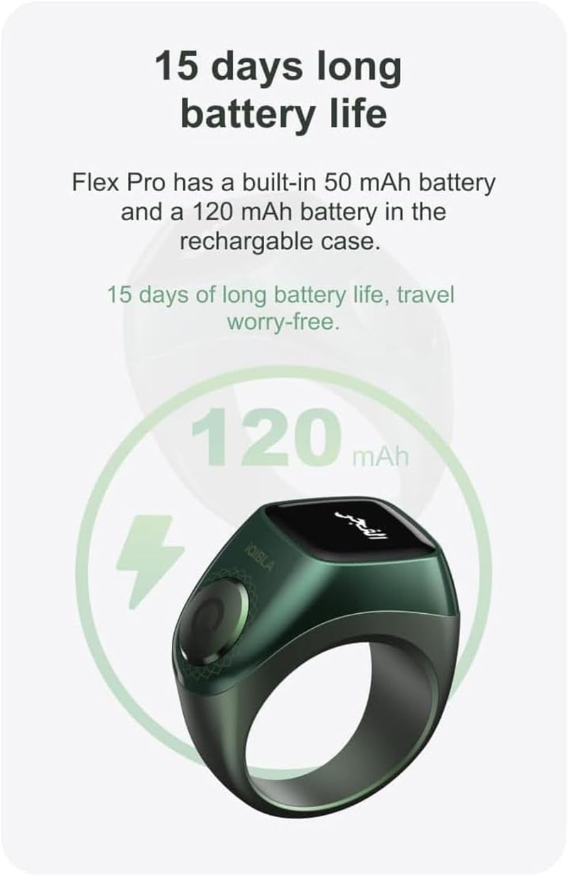 خاتم Zikr Flex Pro (مقاوم للماء) ، خاتم مكافحة Tasbih المعدني ، إشعار تذكير الصلاة المسلمة 5 مرات مع 3 أحجام متوافقة 3 في 1 (18,20,22mm) - Image 3