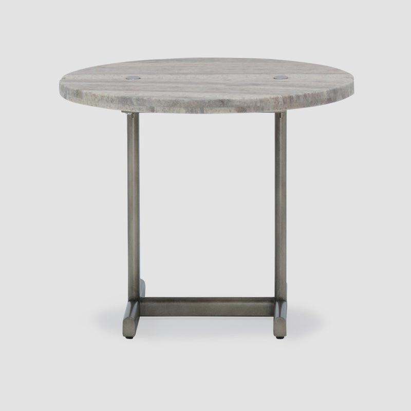 AL HUZAIFA FURNITURE Tierra Side Table In Grey Travertine Top, Antique Brass Legs - Image 1