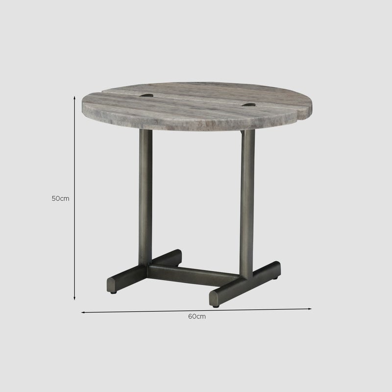 AL HUZAIFA FURNITURE Tierra Side Table In Grey Travertine Top, Antique Brass Legs - Image 5