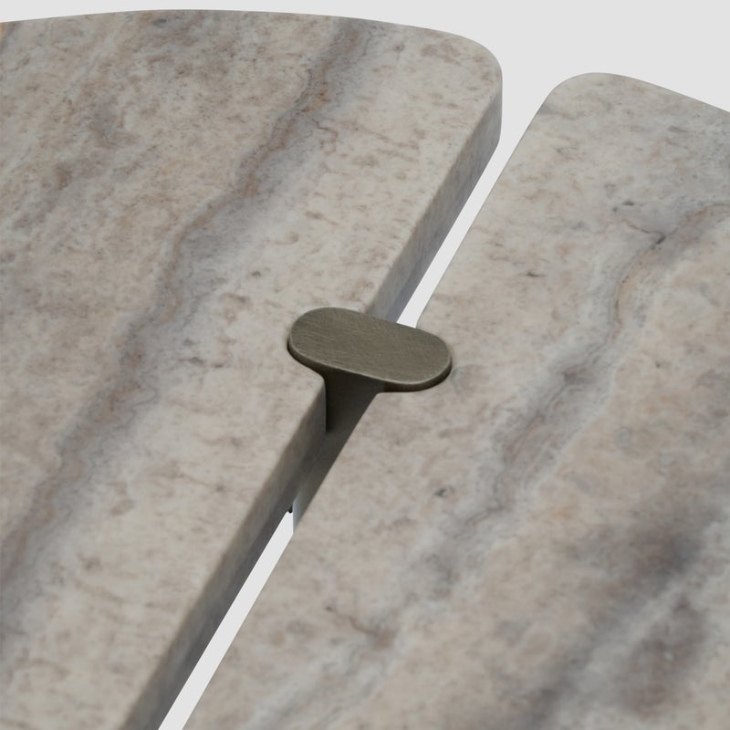 AL HUZAIFA FURNITURE Tierra Side Table In Grey Travertine Top, Antique Brass Legs - Image 3