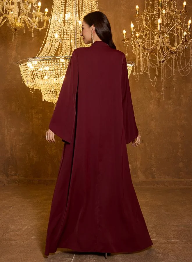 Supgir  Burgundy Floral Embroidery A-Line Jalabiya for Women | Best Price UAE