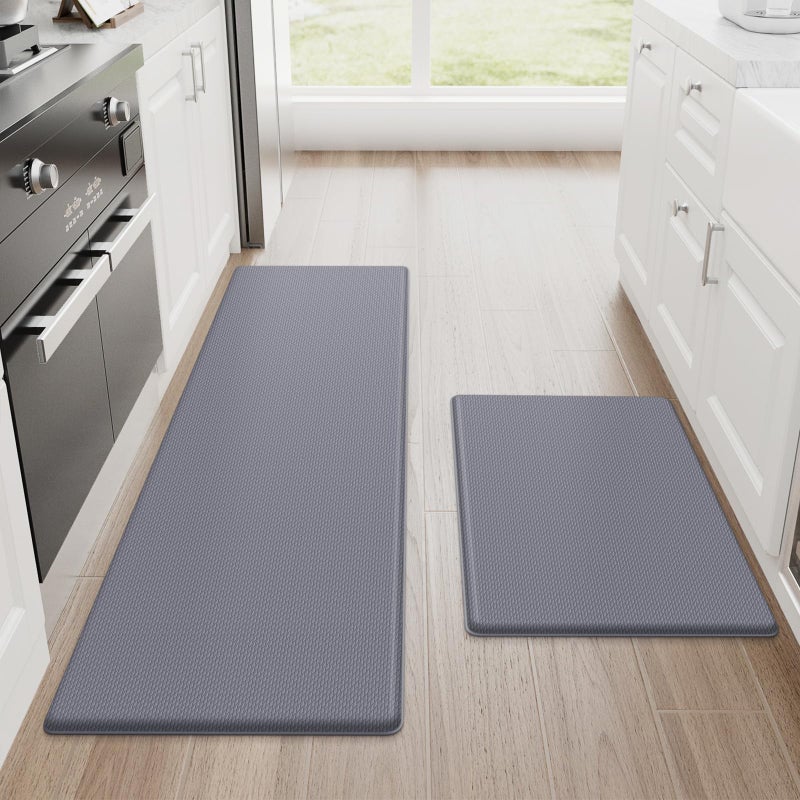 StepRite Kitchen Mats, 2PCS Kitchen Rugs, Cushioned Anti Fatigue Kitchen Mats for Floor, Non-Slip Standing Desk Mat, Waterproof Kitchen Rug Set for Kitchen, Floor, Office, 17.3"x30"+17.3"x47", Grey - Image 1
