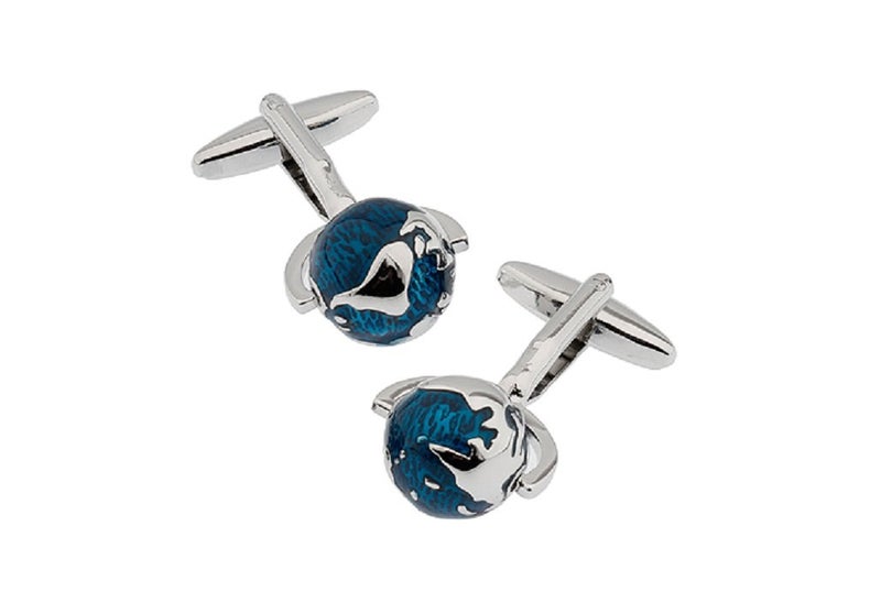 MRCUFF Globe Map Earth Really Spins Pair Cufflinks in a Presentation Gift Box & Polishing Cloth - Image 1