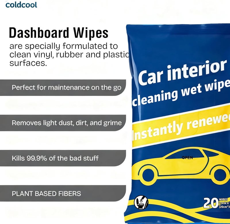 Coldcool Plant-Based Car Interior Cleaning Wipes - 60 (17.8” x 7.8”) Large Multi-Surface Cleaning Cloths, Super Absorbent & Disposable - Gentle on Surfaces & Skin. - Image 4