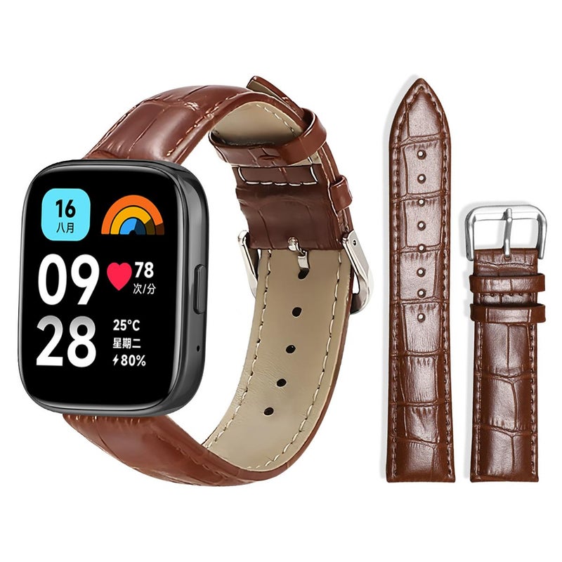 erorex For Redmi Watch 3 Active / Lite 20Mm Bamboo Texture Pin Buckle Leather Watch Band(Dark Brown) - Image 1