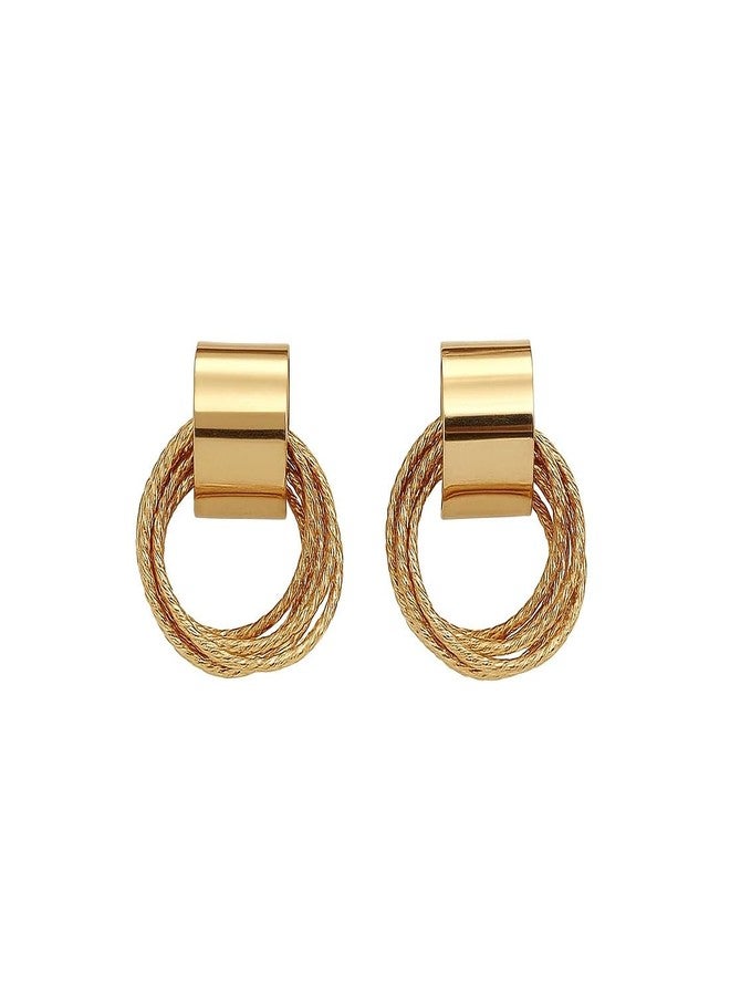 DENICRAAS Elegant Loop Earrings for Women & Girls | Stylish Round Hoop Design with Twisted Wire Detailing | Lightweight Fashion Jewellery (Golden, Pack Of 1) - Image 1