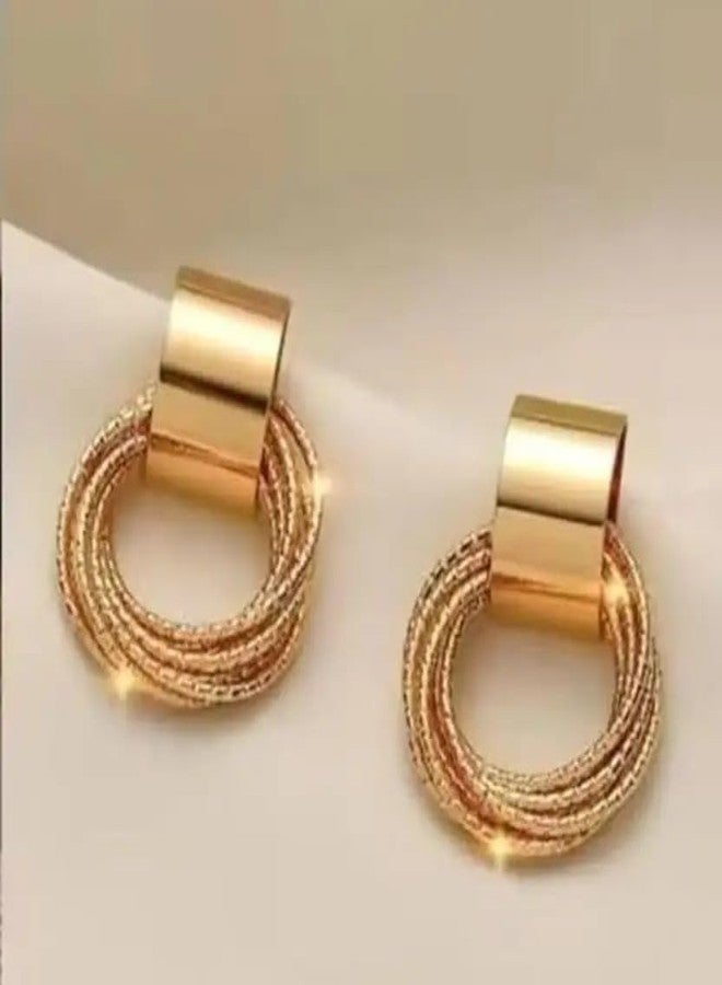 DENICRAAS Elegant Loop Earrings for Women & Girls | Stylish Round Hoop Design with Twisted Wire Detailing | Lightweight Fashion Jewellery (Golden, Pack Of 1) - Image 3