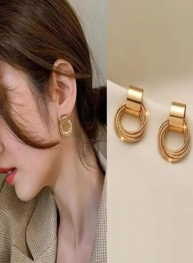 DENICRAAS Elegant Loop Earrings for Women & Girls | Stylish Round Hoop Design with Twisted Wire Detailing | Lightweight Fashion Jewellery (Golden, Pack Of 1) - Image 4