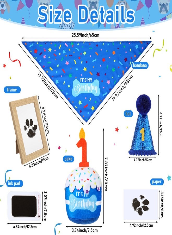 Cutecrop Dog 1st Birthday Gifts Set, Dog Boy Girl Christmas Birthday Decorations, Blue Hat Bandana Squeaky Cake Toy Paw Print Kit for Small, Medium, Large Pets - Image 2