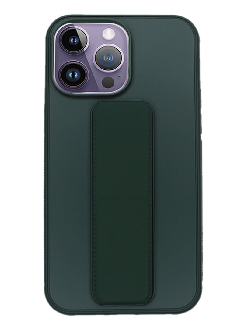 Theodor Fully Covered With Finger Grip Stand Holder Anti Slip Shockproof Protective Case Cover For Apple iPhone 14 Pro Dark Green