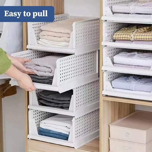 HomeStrap Set of 5, Stack it Up | Large Cloth Stacker | Foldable Shirt Storage Stacker for Wardrobe | Plastic Stackable Closet Organizer | White - Image 5
