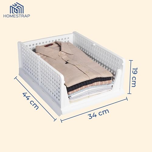 HomeStrap Set of 5, Stack it Up | Large Cloth Stacker | Foldable Shirt Storage Stacker for Wardrobe | Plastic Stackable Closet Organizer | White - Image 2