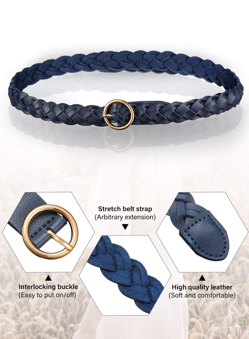 SYOSI 3 Pieces Women's Braided Leather Belt, O-Ring Buckle Stretch Waist with Metal Buckle Formal Dress Belt, for Dress, Jean, Skirt, Pant - Image 2