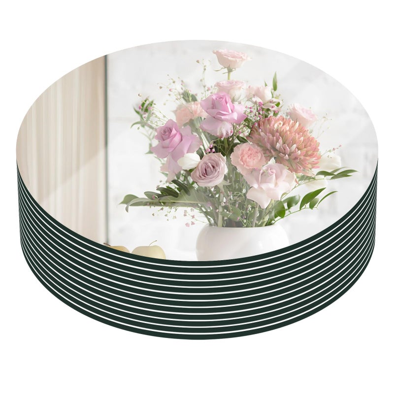 VASUHOME 10 Round Mirror Centerpieces for Tables Mirror Tray Set for Wedding and Party Decorations Circle Mirror Plates with Smooth Edge and Cushioned Feet 2mm Thick