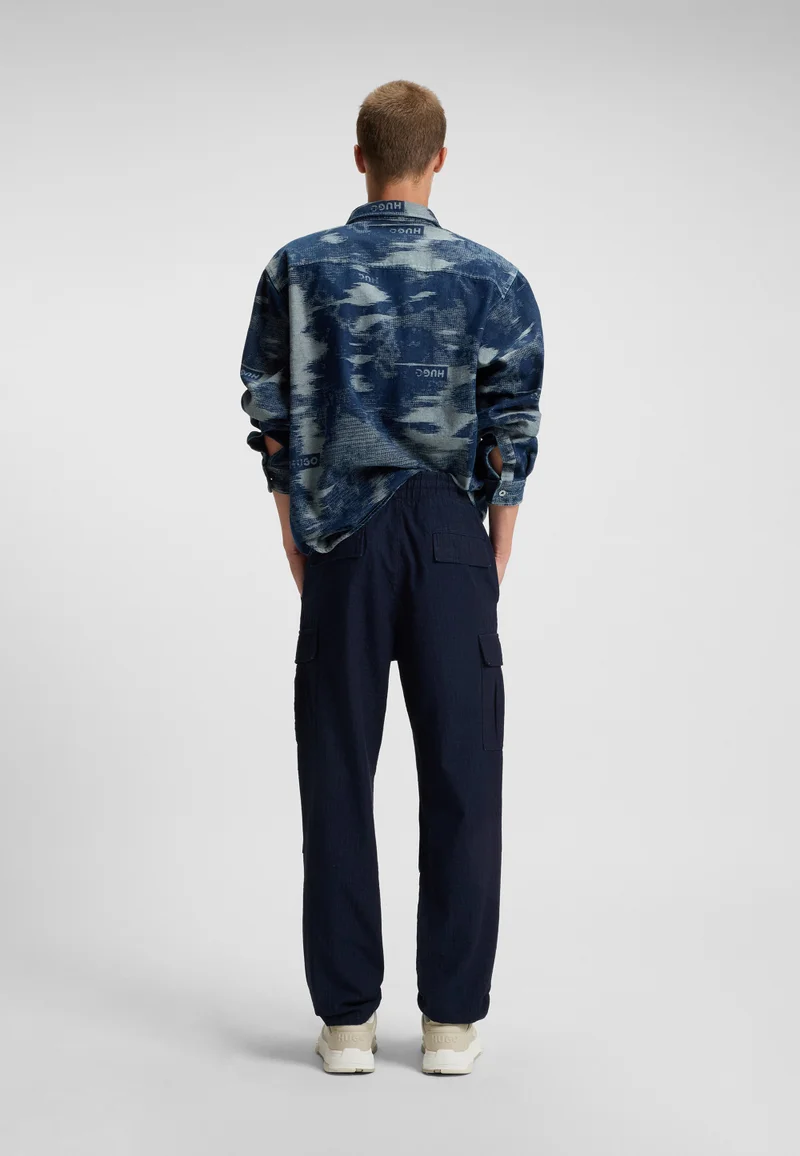 HUGO Relaxed-fit cargo trousers in denim-look ripstop