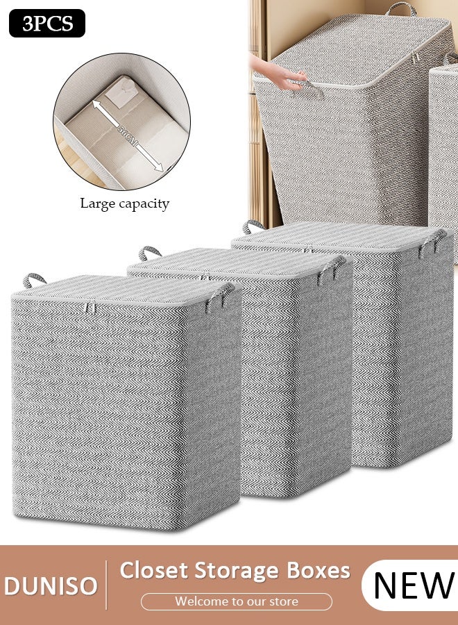 DUNISO 3pcs Large Capacity Storage Box with Zipper Cover and Handle, Dustproof Cube Storage Bins Sturdy Closet Organizer System Storage Bag for Clothing, Quilts, Jeans, Books, Toys, Shelves, Closet, Wardrobe - Image 1