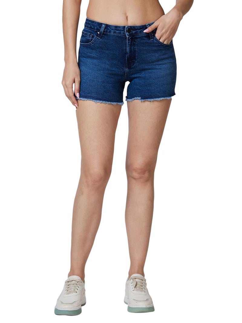 Spykar Mid Rise Blue Shorts for Women (Size: 30)-WSRD1BD016 - Image 1