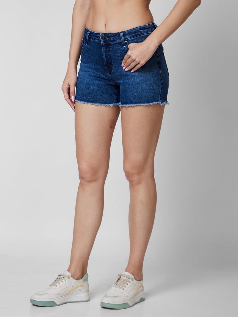 Spykar Mid Rise Blue Shorts for Women (Size: 30)-WSRD1BD016 - Image 4