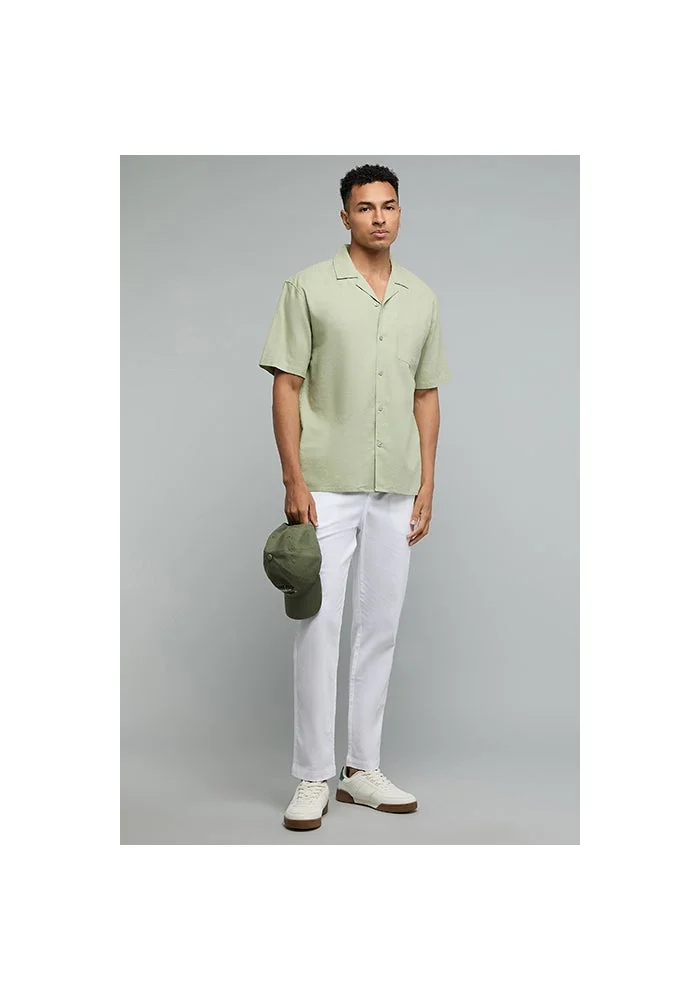 أر أند بي Solid Shirt with Revere Collar and Short Sleeves