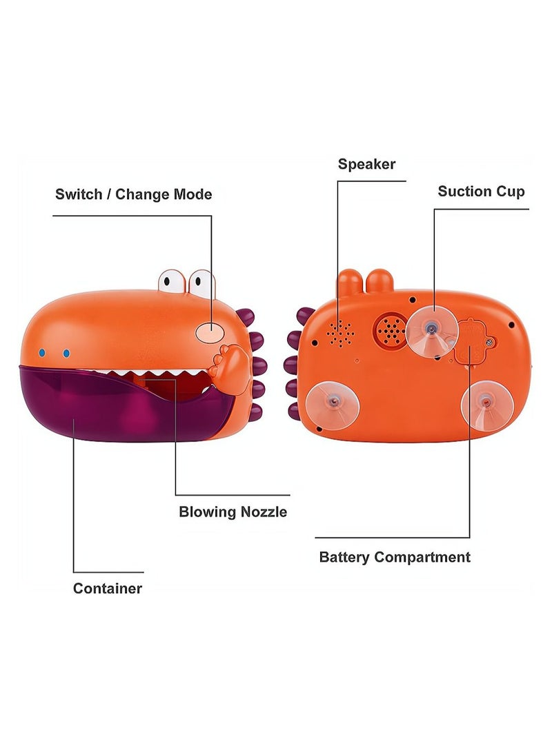 Bubble Bath Toy, Bath Toys, Automatically Spit Bubbles Baby Bath Toys, Baby Bubble Machine for Tub and Plays 12 Children's Songs, Cute Dinosaur Bathtub Toys Bubble Maker for Toddlers, Orange, 1 Pcs