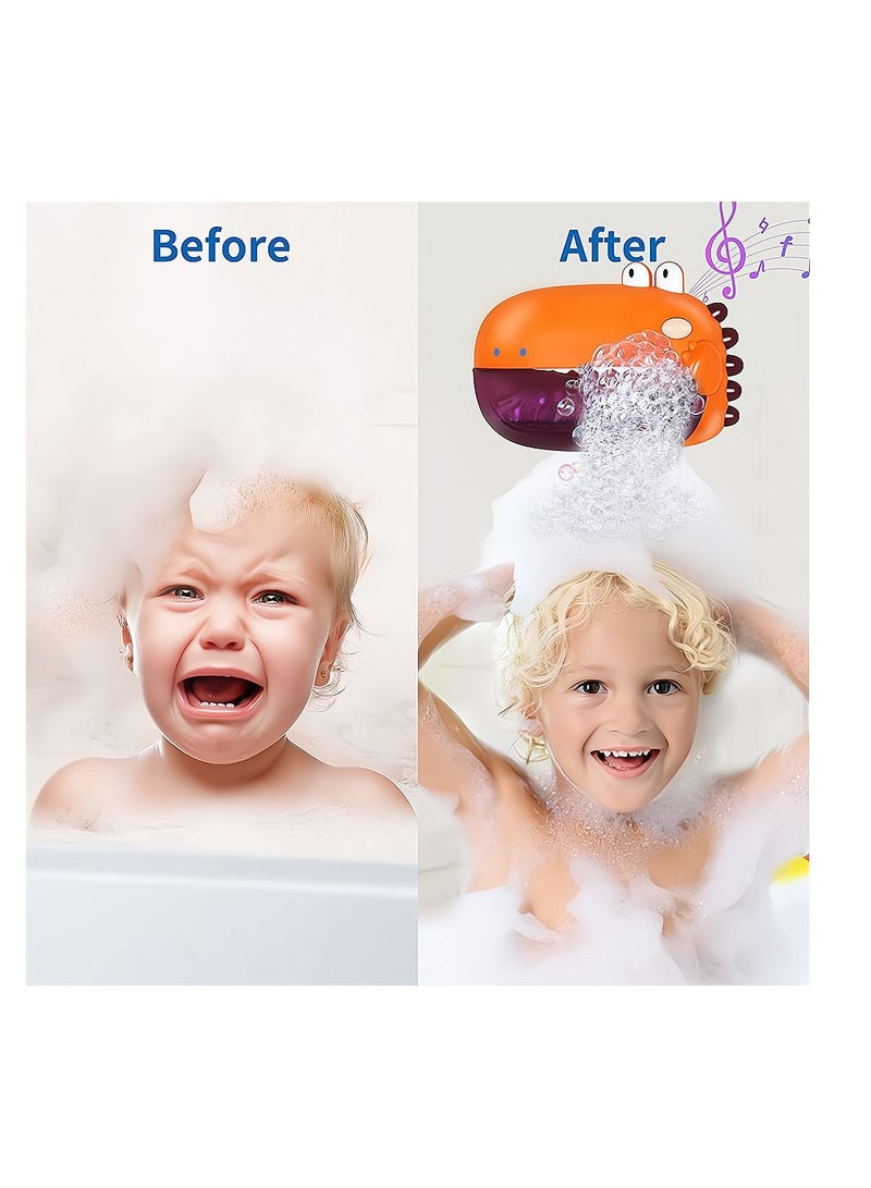 Bubble Bath Toy, Bath Toys, Automatically Spit Bubbles Baby Bath Toys, Baby Bubble Machine for Tub and Plays 12 Children's Songs, Cute Dinosaur Bathtub Toys Bubble Maker for Toddlers, Orange, 1 Pcs