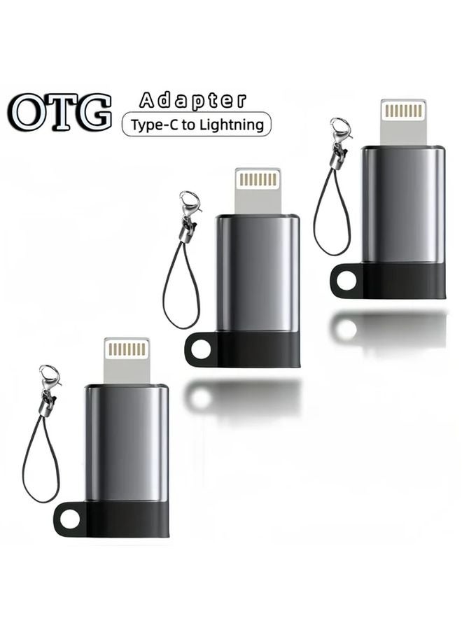 3 Pack Type C to Lightning OTG Adapter with Charging and Data Transfer Includes Lanyard - Image 1