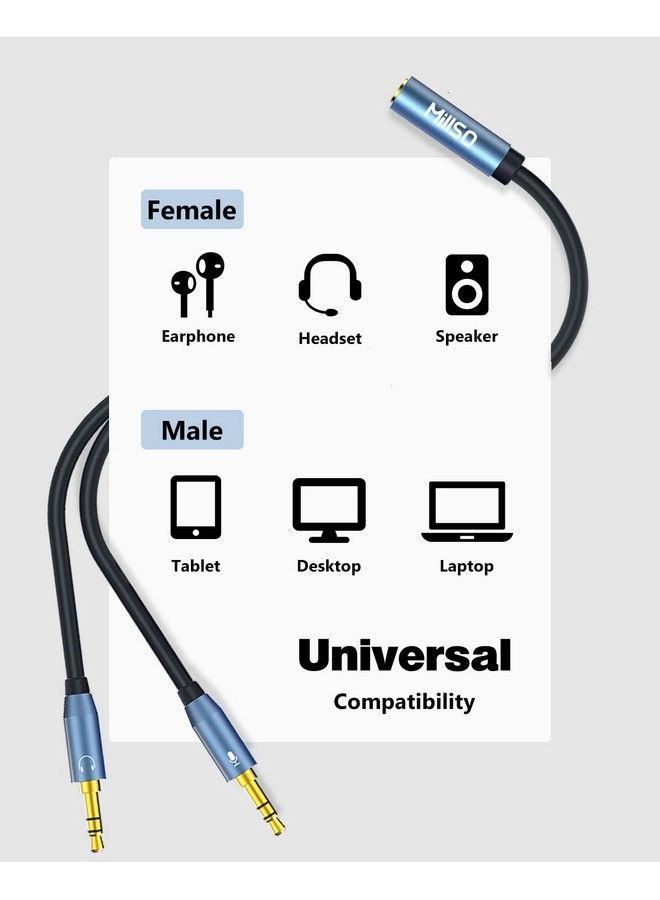 MillSO Headset Splitter Ctia 3.5Mm 2 Male To 1 Female Headset Adapter For Gaming Headset To Pc Headphone Splitter With Separate Microphone And Headphone Jack 30Cm 12Inch - Image 4