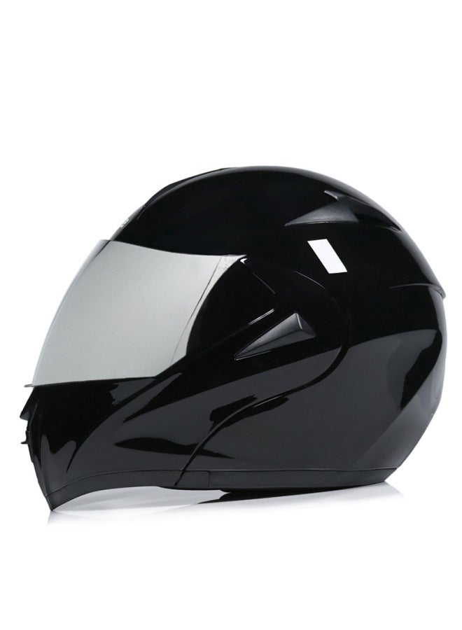 Virtue Electric Helmet DOT Dual-Lens Full-Face Motorcycle Helmet - Bright Black with Silver-Plated Lenses