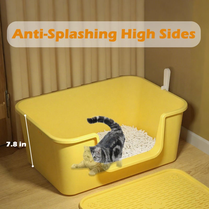 LoopTime Large Cat Litter Box with High Sides for Indoor Cats,XL Low Entry Open Top Cat Litter Pan for Kittens,Big or Senior Cats,High Wall Easy Cleaning Anti-Splashing Multi-cat Litter Tray (Grey) - Image 3