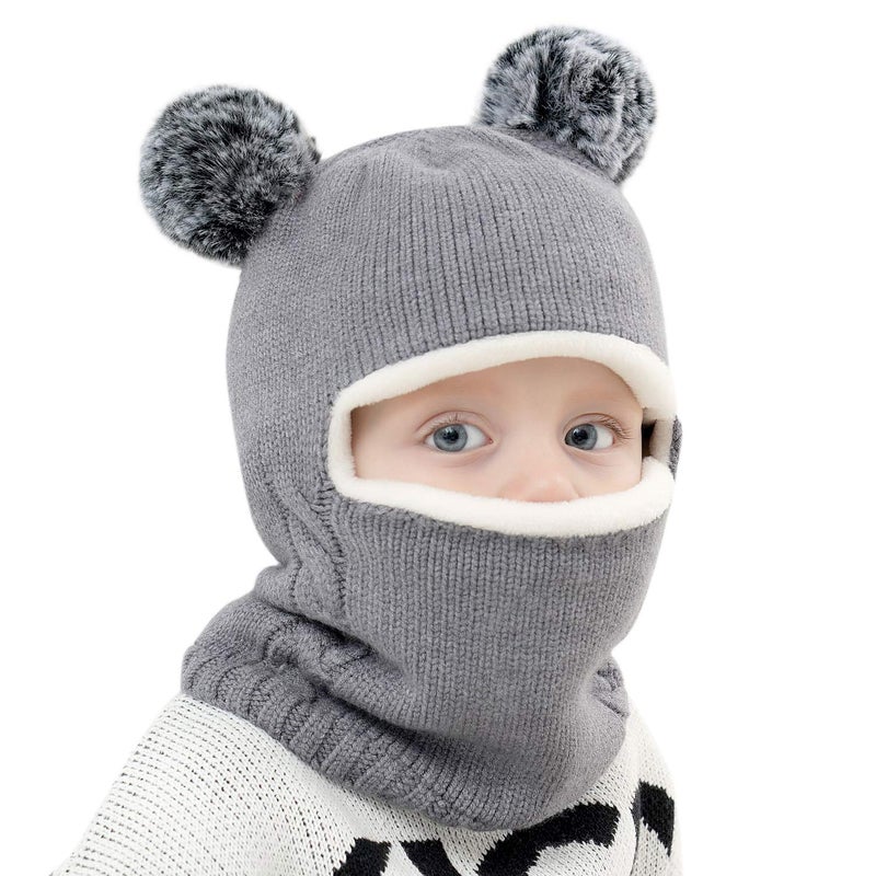 GZMM Baby Girls Boys Winter Hat Scarf Earflap Hood Scarves Skull Caps Grey - Image 2