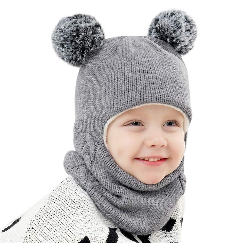 GZMM Baby Girls Boys Winter Hat Scarf Earflap Hood Scarves Skull Caps Grey - Image 1